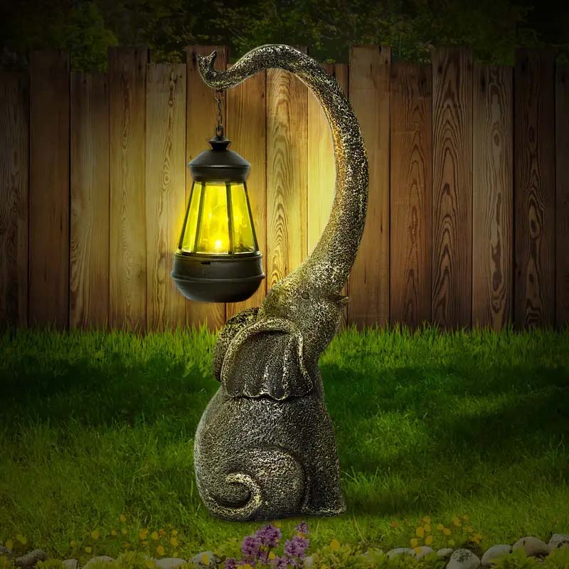 Solar Powered Elephant Statue - Color-Changing LED Garden Decor