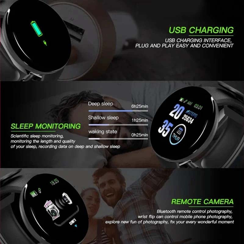 D18 Smart Watch: Bluetooth, Music, Fitness, Sleep Monitor - Men & Women