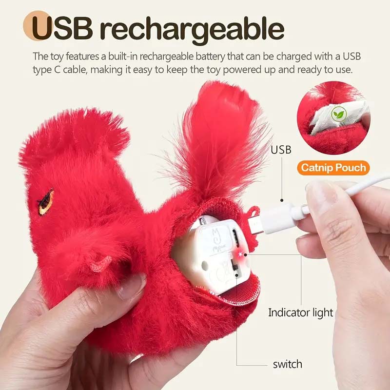 Interactive Chirping Cardinal Cat Toy - Rechargeable & Lifelike