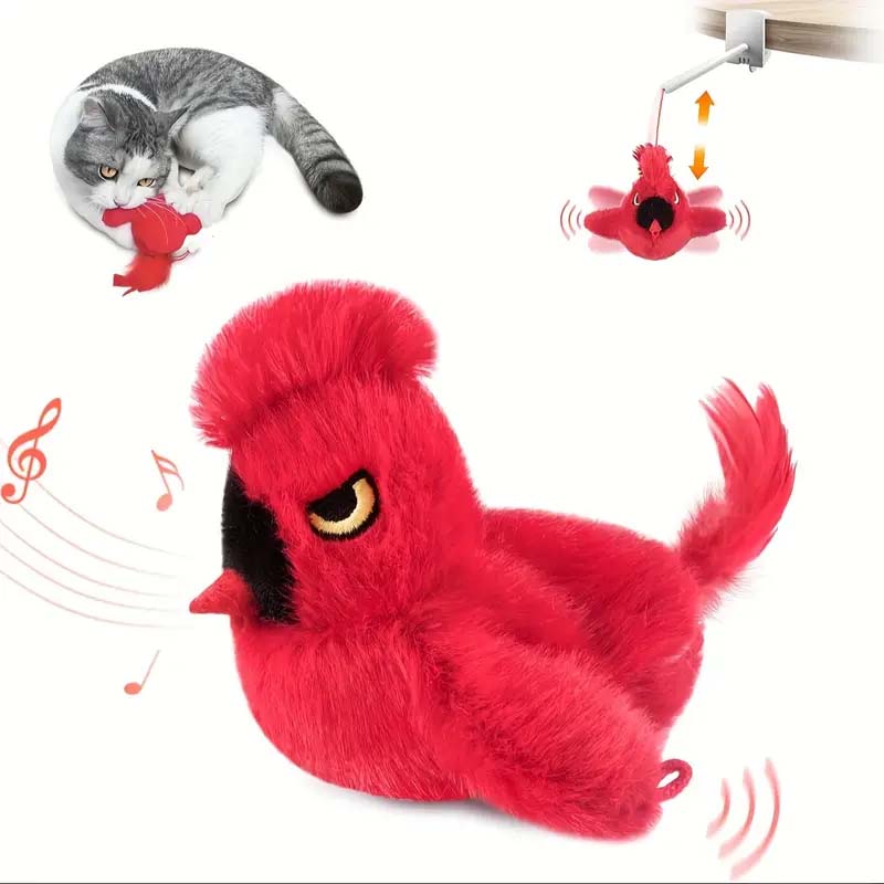 Interactive Chirping Cardinal Cat Toy - Rechargeable & Lifelike