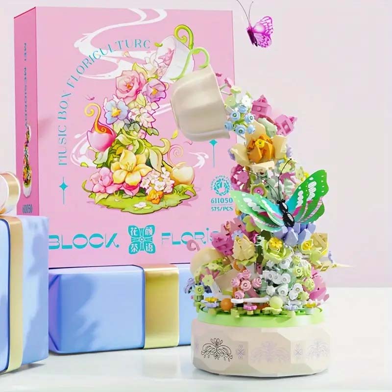 Flower Garden Building Set with Rotating Music Box