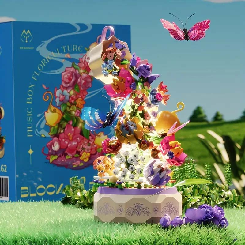 Flower Garden Building Set with Rotating Music Box