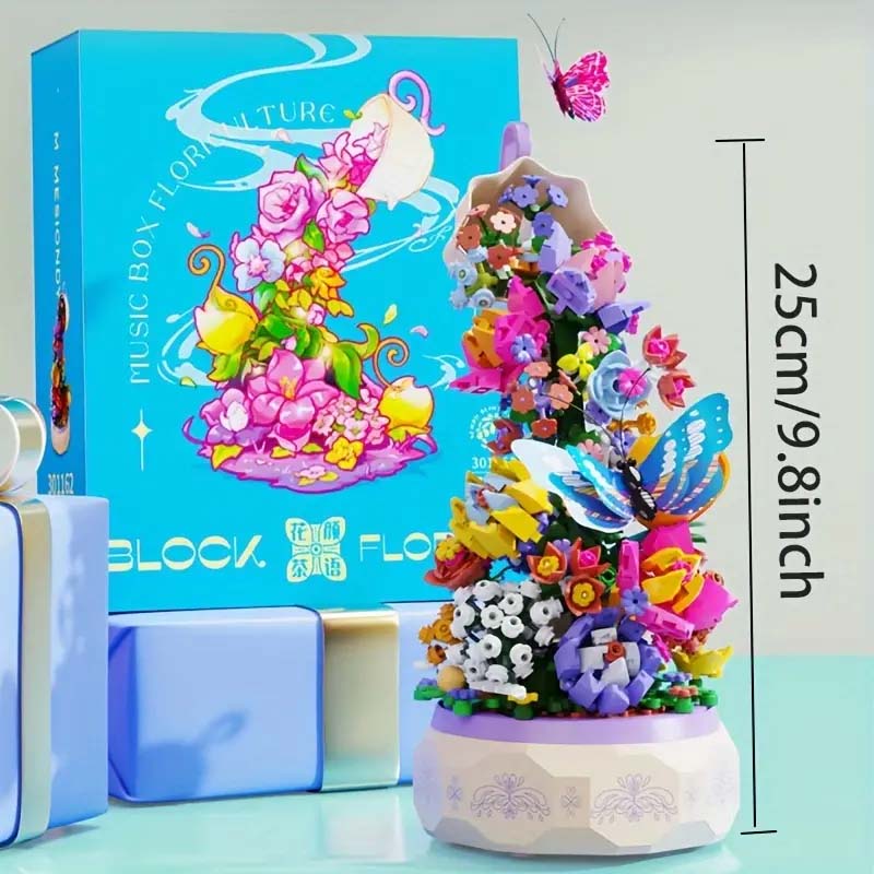 Flower Garden Building Set with Rotating Music Box