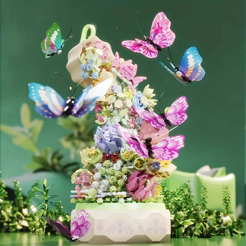 Flower Garden Building Set with Rotating Music Box