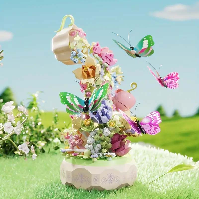 Flower Garden Building Set with Rotating Music Box