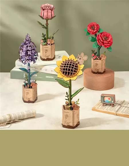 Wooden Flower Bouquet DIY Kit: Rose, Lilac, Sunflower, Carnation - Home Decor & Gift