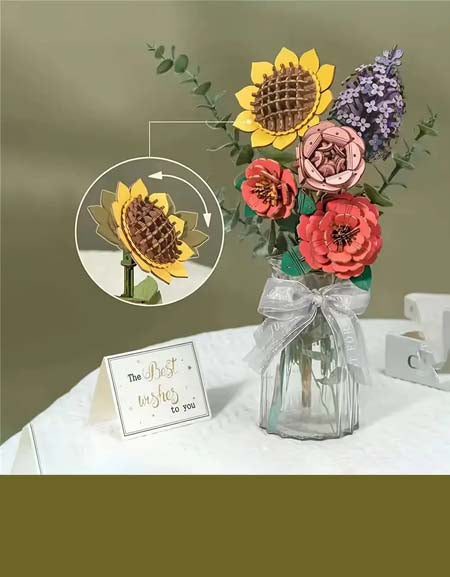 Load image into Gallery viewer, Wooden Flower Bouquet DIY Kit: Rose, Lilac, Sunflower, Carnation - Home Decor &amp; Gift
