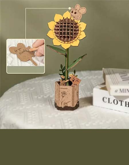 Wooden Flower Bouquet DIY Kit: Rose, Lilac, Sunflower, Carnation - Home Decor & Gift