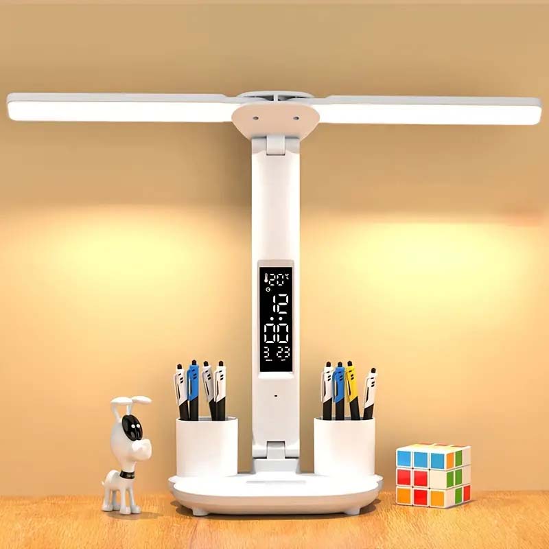 Folding LED Desk Lamp with Time Display & Adjustable Arm – Eye Protection & Compact Design