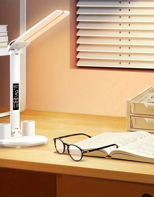 Load image into Gallery viewer, Folding LED Desk Lamp with Time Display &amp; Adjustable Arm – Eye Protection &amp; Compact Design
