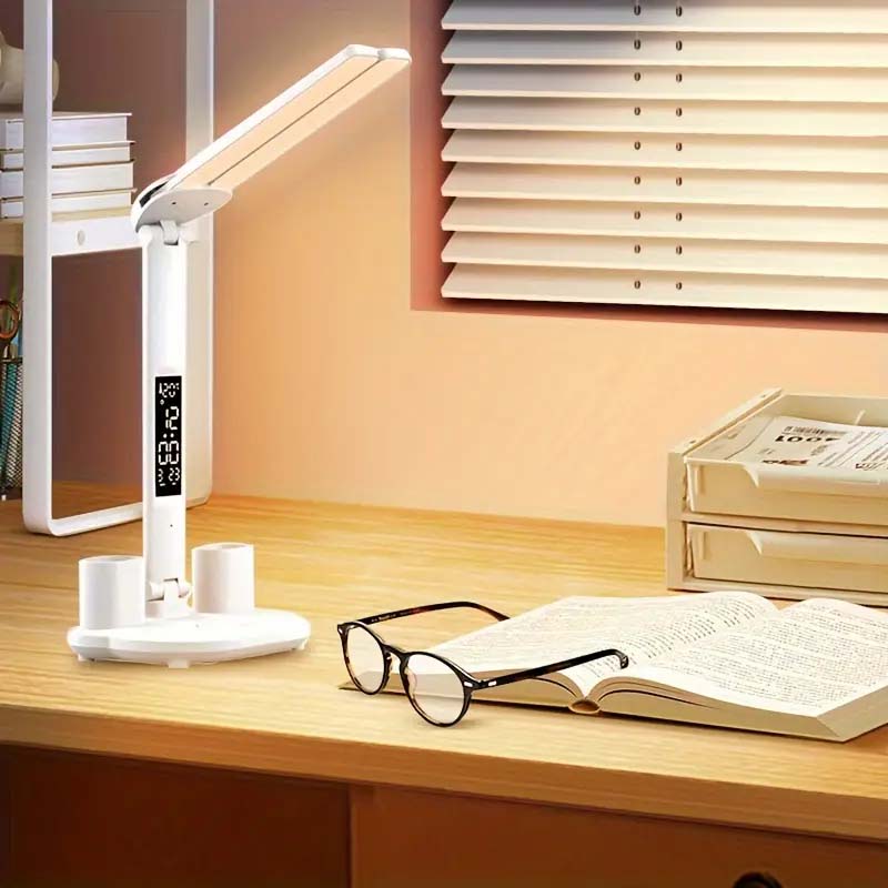 Folding LED Desk Lamp with Time Display & Adjustable Arm – Eye Protection & Compact Design