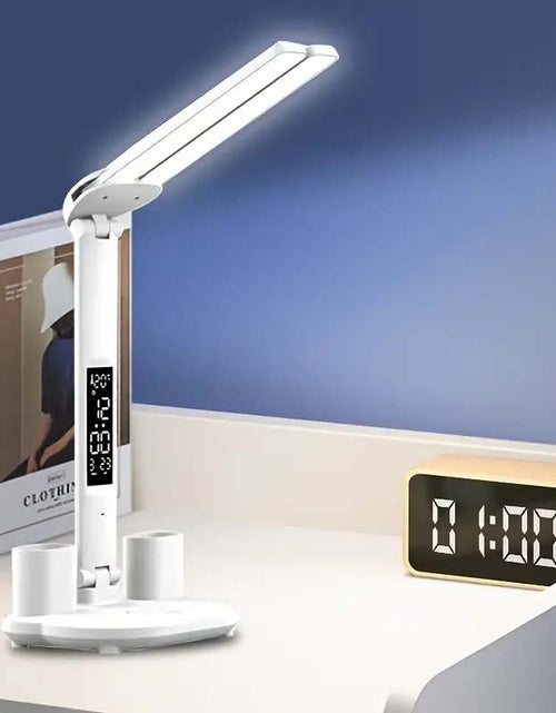 Load image into Gallery viewer, Folding LED Desk Lamp with Time Display &amp; Adjustable Arm – Eye Protection &amp; Compact Design
