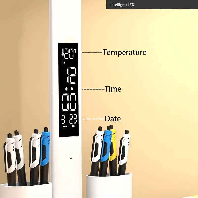 Folding LED Desk Lamp with Time Display & Adjustable Arm – Eye Protection & Compact Design