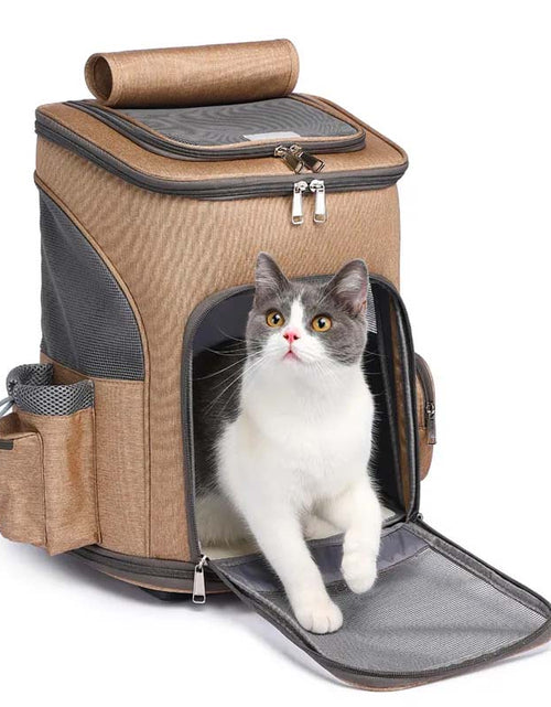 Load image into Gallery viewer, Portable Folding Pet Trolley Backpack – Travel Cat Carrier with Wheels | Comfortable &amp; Convenient Pet Carrier
