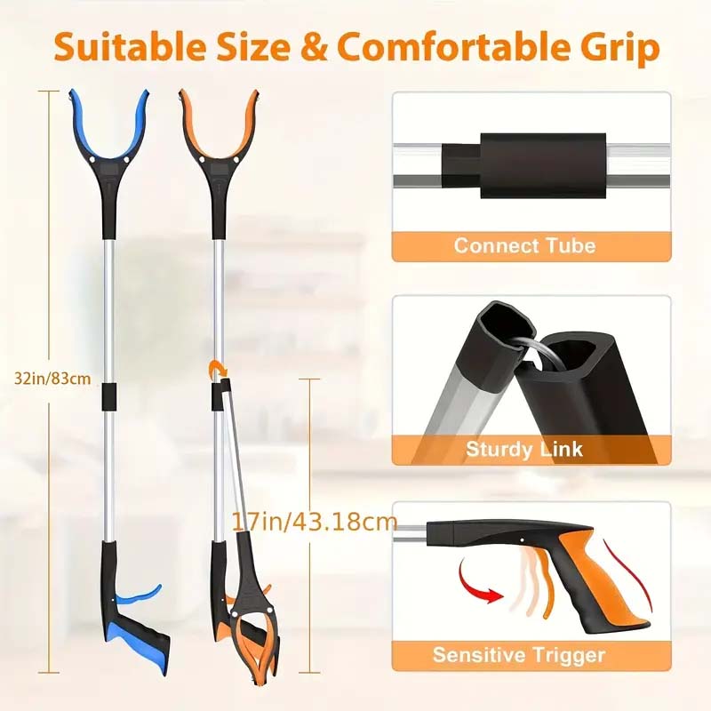 Foldable Grabber Tool Set - 360° Rotating Jaw, Magnetic Tip, Lightweight & Heavy Duty