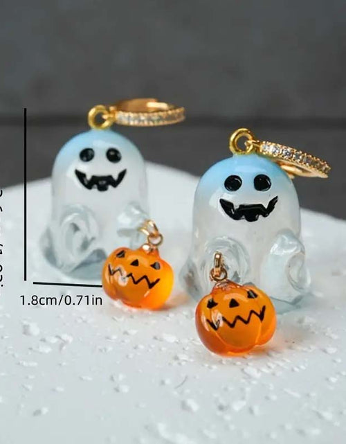 Load image into Gallery viewer, Charming Halloween Ghost &amp; Pumpkin Hoop Earrings
