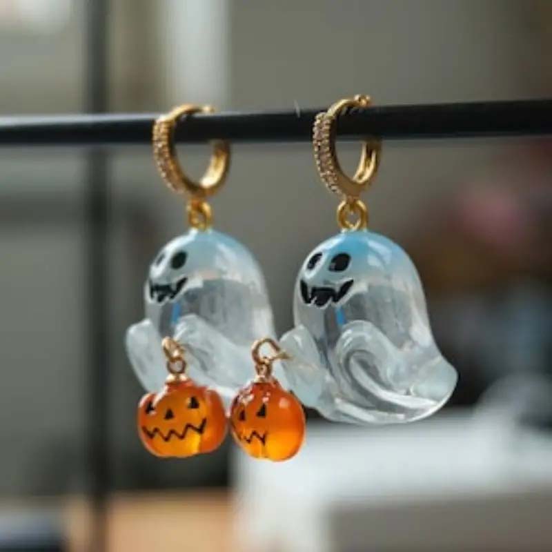 Charming Halloween Ghost & Pumpkin Hoop Earrings