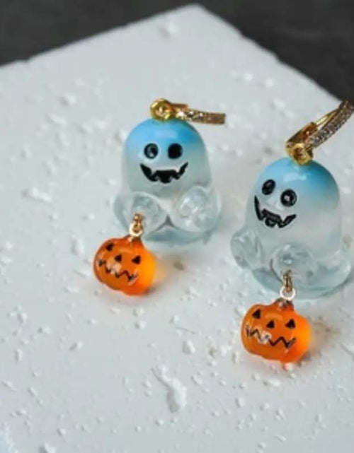 Load image into Gallery viewer, Charming Halloween Ghost &amp; Pumpkin Hoop Earrings
