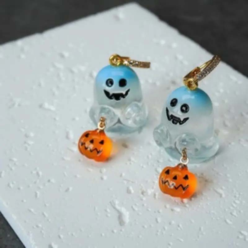 Charming Halloween Ghost & Pumpkin Hoop Earrings