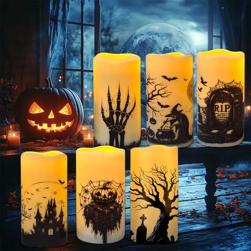 6-Piece Halloween LED Candles Set with Decorations