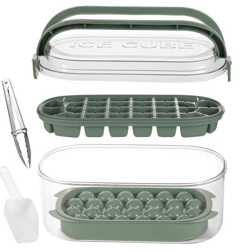 Ice Tray with Storage Box Tong Scoop