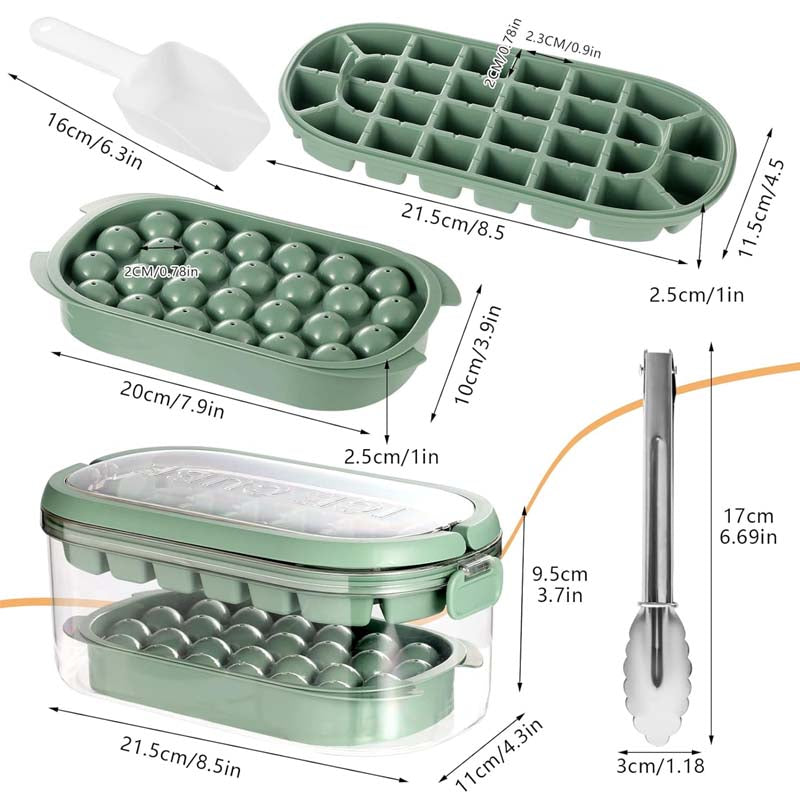 Ice Tray with Storage Box Tong Scoop