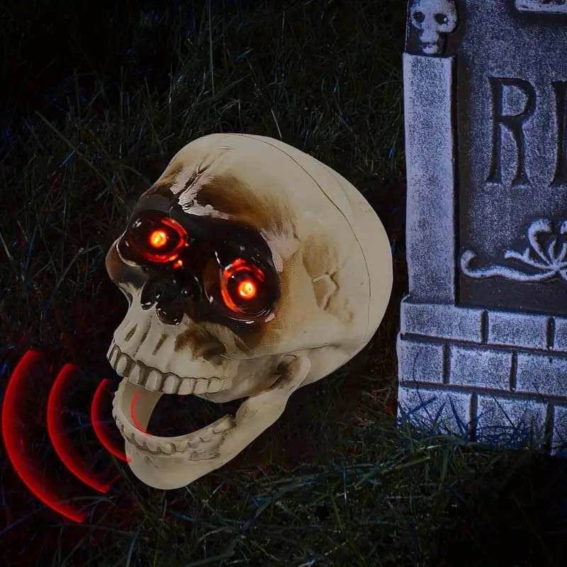 Spooky Motion Sensor LED Skull - Sound-Activated Halloween Decor