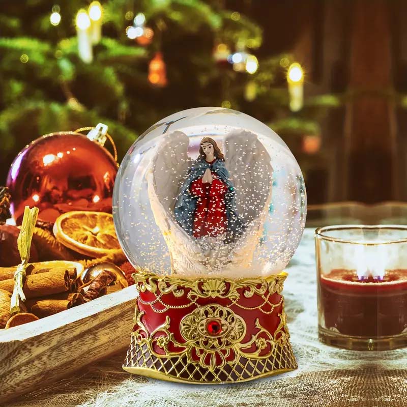 Angel Christmas Snow Globe with Music & Lights – Nativity Decor