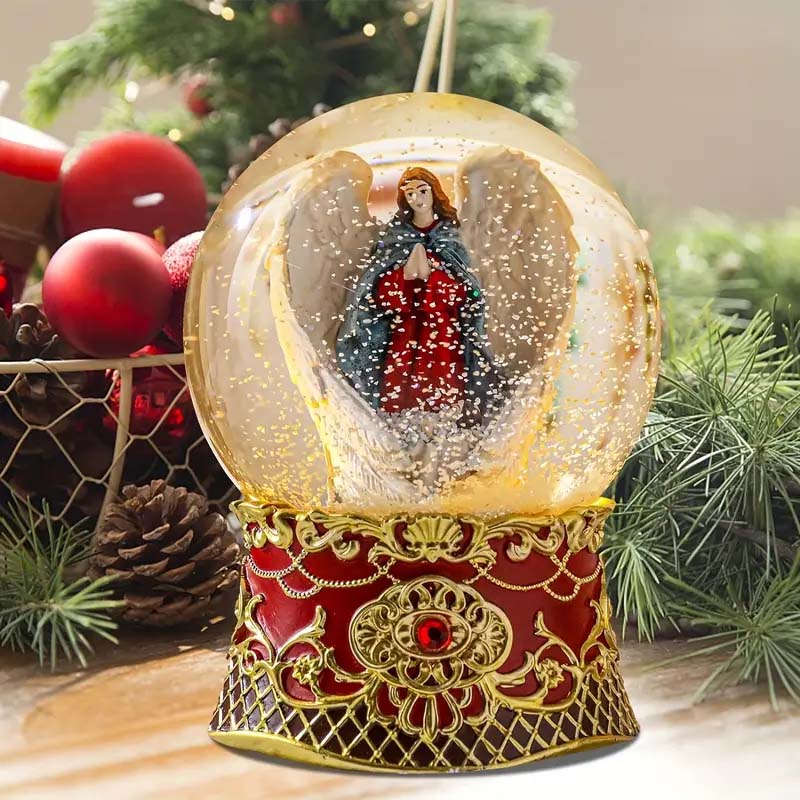 Angel Christmas Snow Globe with Music & Lights – Nativity Decor