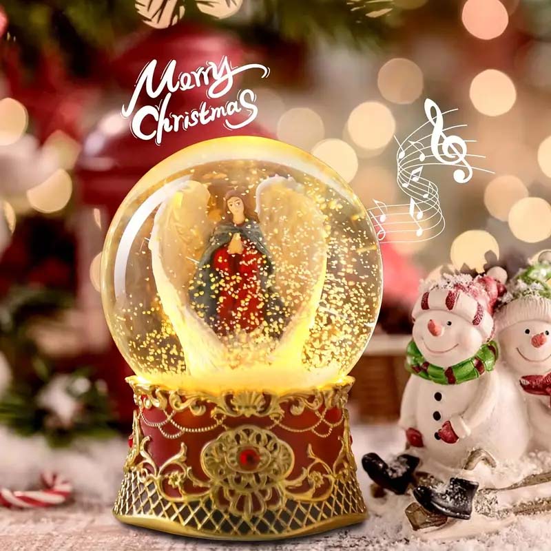 Angel Christmas Snow Globe with Music & Lights – Nativity Decor