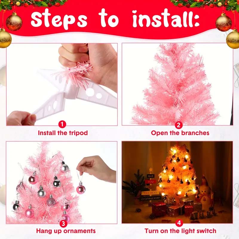 2-Pack 24" Pink Mini Pre-Lit Christmas Tree