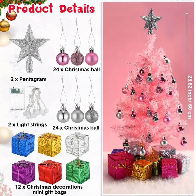 2-Pack 24" Pink Mini Pre-Lit Christmas Tree