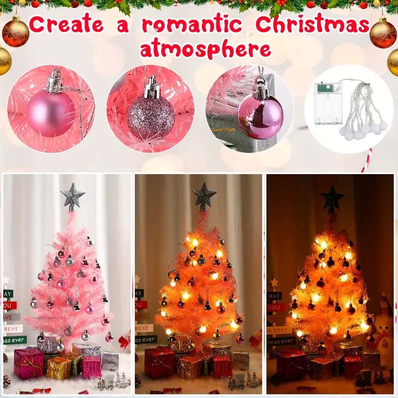 2-Pack 24" Pink Mini Pre-Lit Christmas Tree