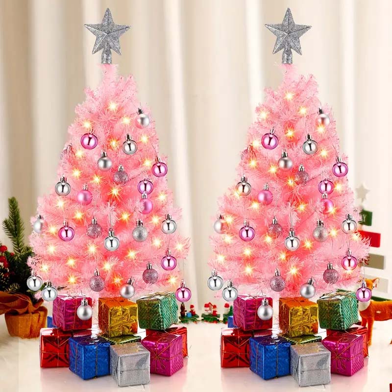 2-Pack 24" Pink Mini Pre-Lit Christmas Tree