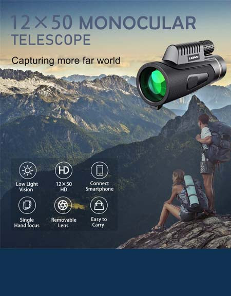 Ten&Blessings 12x50 HD Monocular Telescope with Smartphone Adapter - Perfect for Outdoors