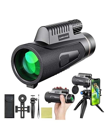 Ten&Blessings 12x50 HD Monocular Telescope with Smartphone Adapter - Perfect for Outdoors