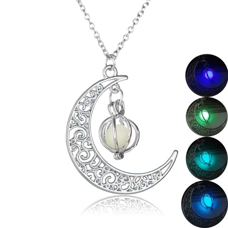 Luminous Moon Pendant Necklace | Glowing Stone & Healing Charm