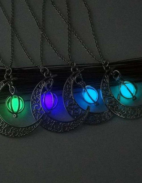 Load image into Gallery viewer, Luminous Moon Pendant Necklace | Glowing Stone &amp; Healing Charm
