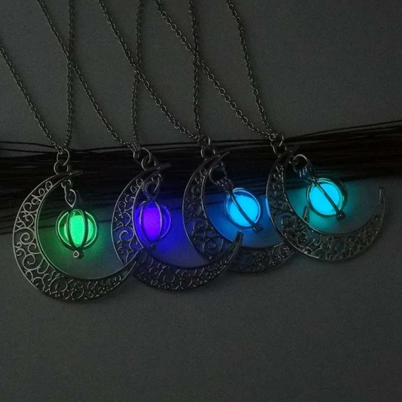 Luminous Moon Pendant Necklace | Glowing Stone & Healing Charm