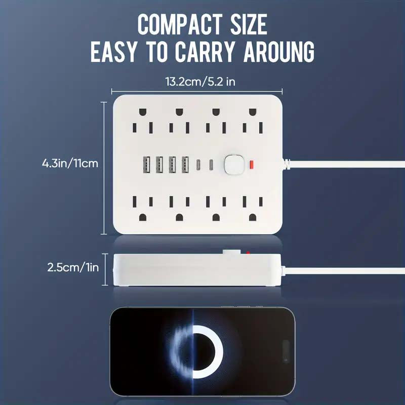 14-in-1 Power Adapter: USB, Type-C, AC Outlets, Surge Protector