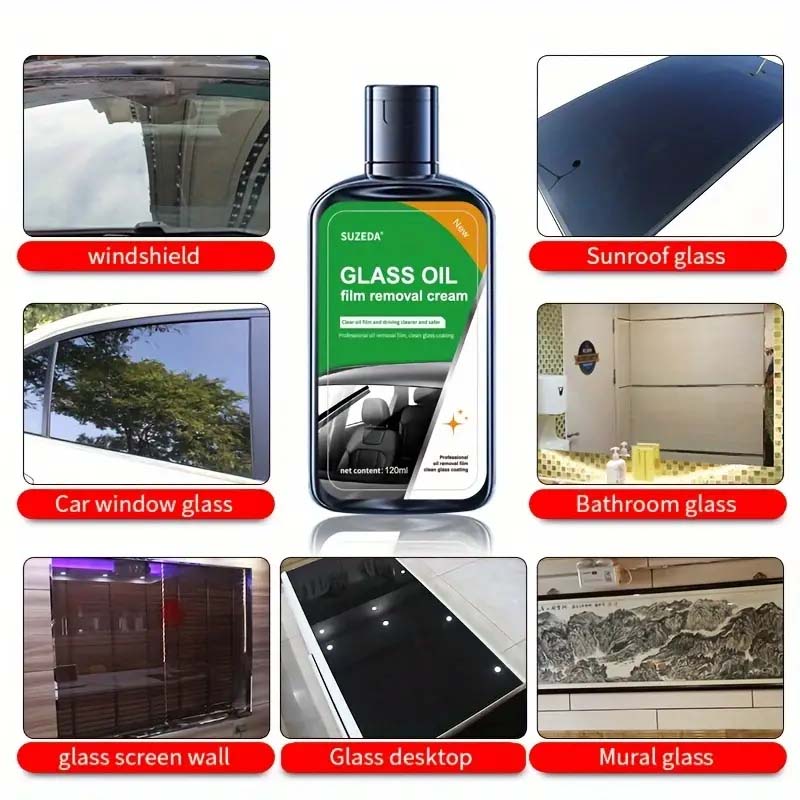 Windshield Cleaner & Oil Film Remover - 4.06oz Bottle + Sponge | Streak-Free Car Glass Cleaner.