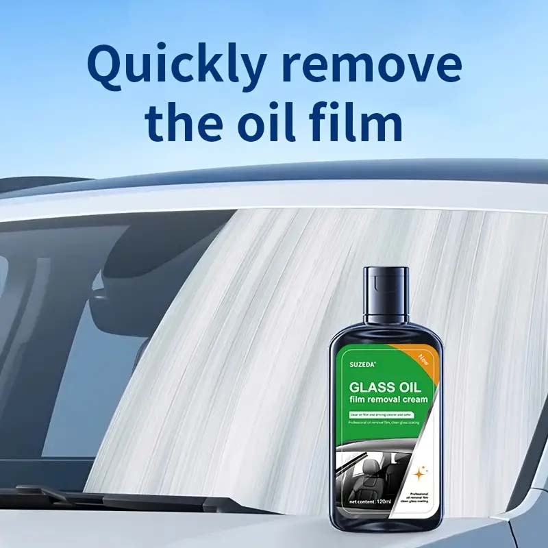 Windshield Cleaner & Oil Film Remover - 4.06oz Bottle + Sponge | Streak-Free Car Glass Cleaner.