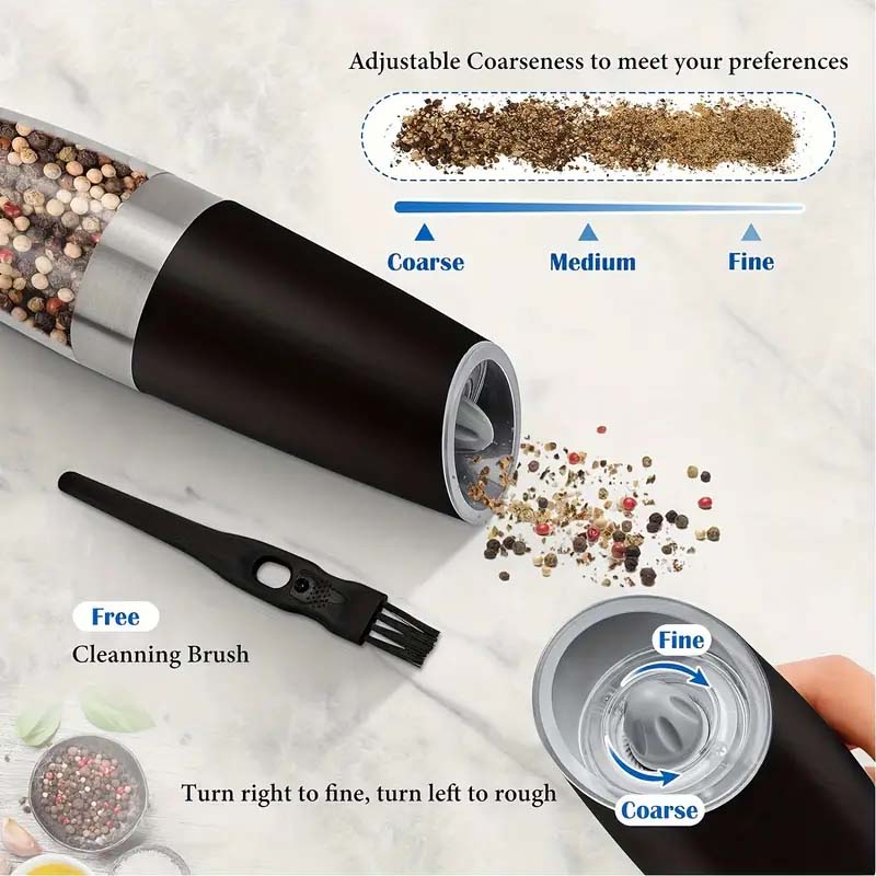 Electric Salt & Pepper Grinder Set - One-Hand Operation & LED Light