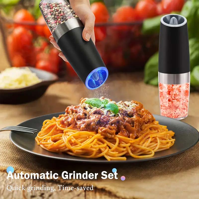 Electric Salt & Pepper Grinder Set - One-Hand Operation & LED Light