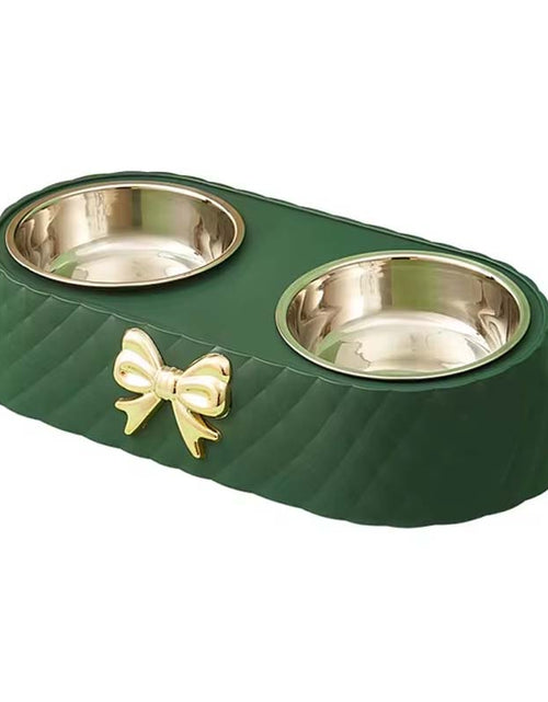 Load image into Gallery viewer, Bow Tie Double Pet Bowl | Stainless Steel &amp; PP Base for Cats &amp; Dogs
