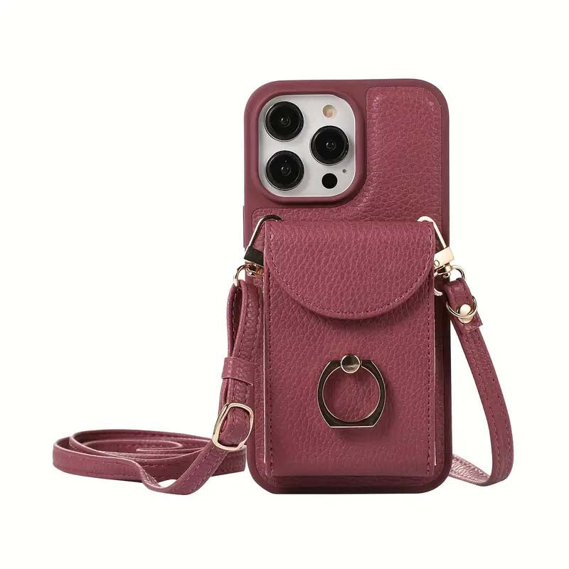 Premium Faux Leather Wallet Case with Ring Kickstand for iPhone - Stylish & Functional