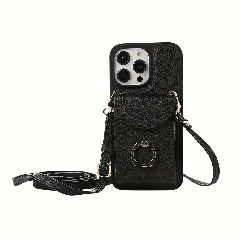 Premium Faux Leather Wallet Case with Ring Kickstand for iPhone - Stylish & Functional