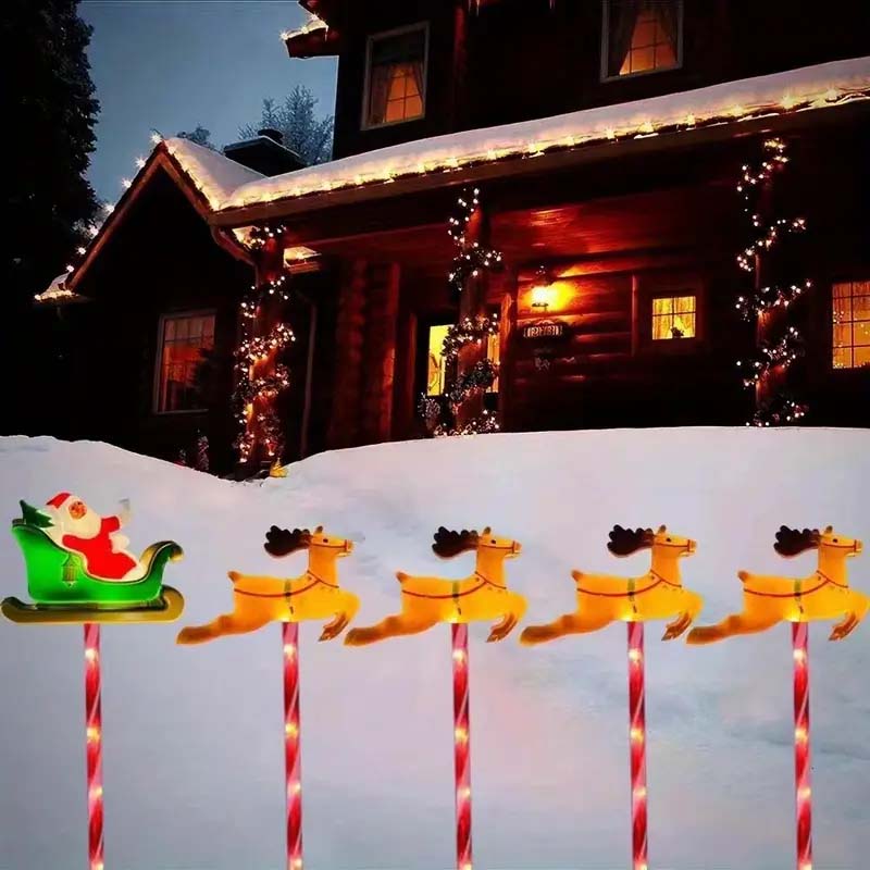 5-Piece Solar-Powered LED Santa & Reindeer Lights Set