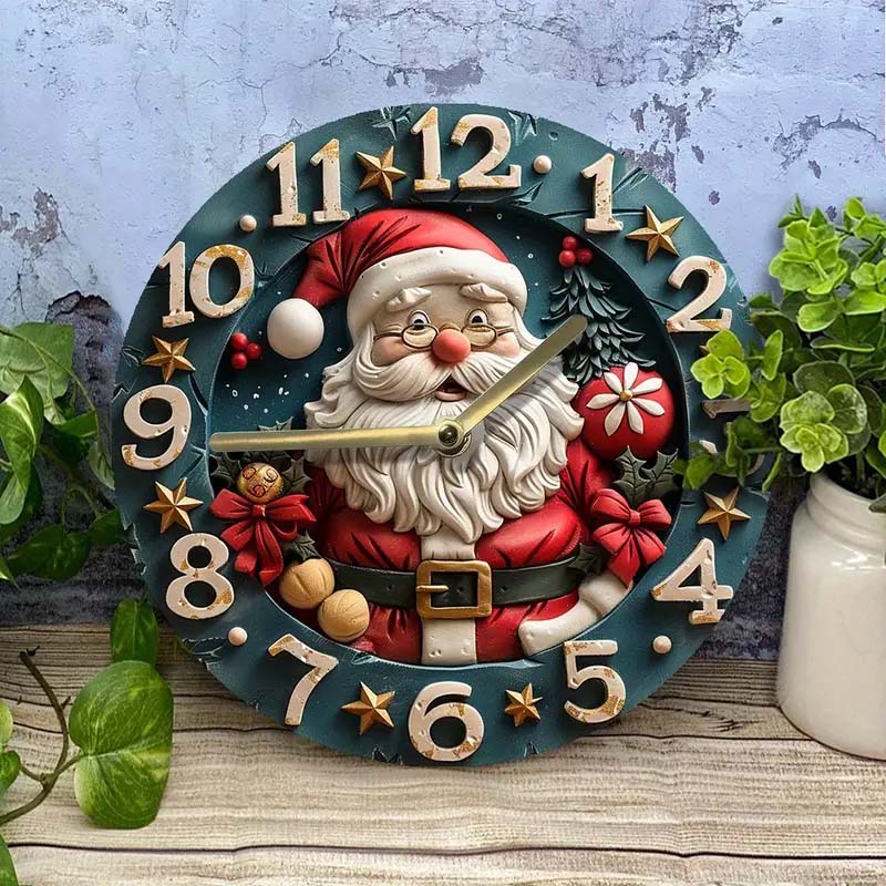 Christmas Santa Claus Silent Wall Clock - 8 Round Art Decor