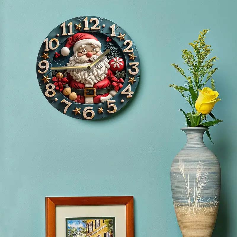 Christmas Santa Claus Silent Wall Clock - 8 Round Art Decor